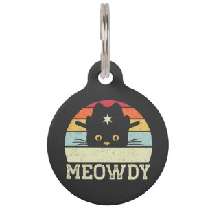 Médaillon Pour Animaux Retro Meowdy Chat Mème Drôle Cowboy Chat Casquette