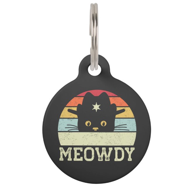 Médaillon Pour Animaux Retro Meowdy Chat Mème Drôle Cowboy Chat Casquette (Devant)
