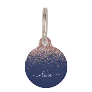 Médaillon Pour Animaux Rose bleu marine Gold Blush Pink Parties scintilla