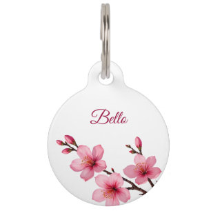 Médaillon Pour Animaux Rose Cerisier Rose Blanc Nom du Chien Votre Adress