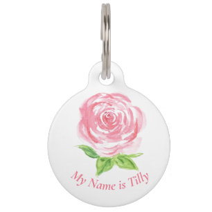 Médaillon Pour Animaux Rose d'aquarelle perdue peinte à la main