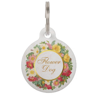 Médaillon Pour Animaux Rose de chien Flower Wreath Script Mariage d'or Fa