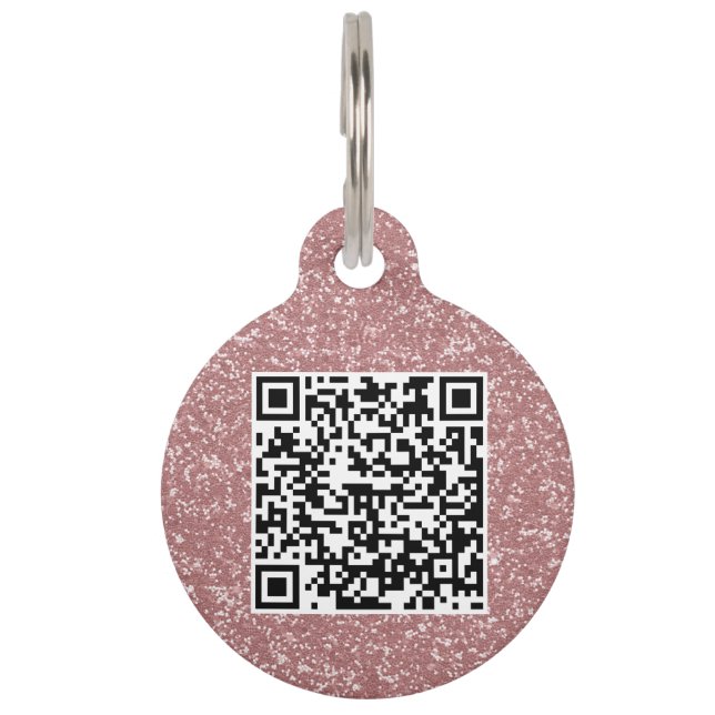 Médaillon Pour Animaux Rose de code QR personnalisé Gold Parties scintill (Dos)