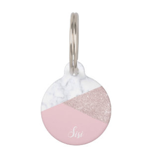 Médaillon Pour Animaux Rose de marbre blanc de parties scintillantes