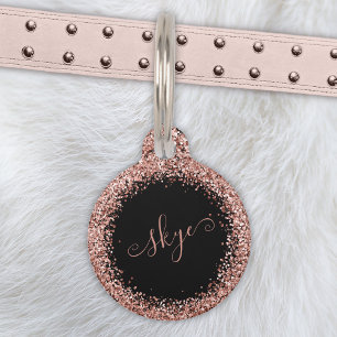 Médaillon Pour Animaux Rose Gold Blush Pink Parties scintillant Glam Nom 