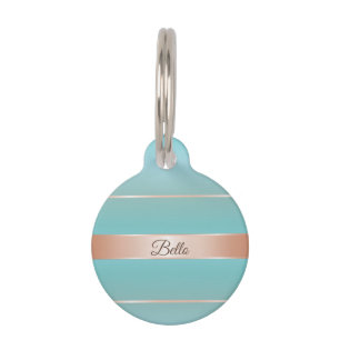Médaillon Pour Animaux Rose Gold Turquoise Rayures Nom du Chien  Adresse