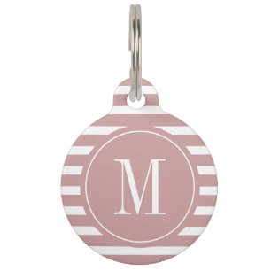 Médaillon Pour Animaux Rose moderne en bande rose et blanche avec Monogra