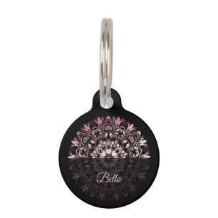 Médaillon Pour Animaux Rose Noir Mandala Nom de votre chien Votre adresse
