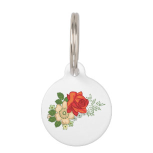 Médaillon Pour Animaux Rose Rouge et Marguerites