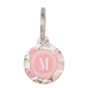 Médaillon Pour Animaux Roses roses vintages élégants personnalisés