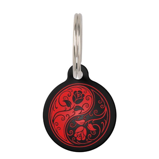 Médaillon Pour Animaux Roses rouges et noirs de Yin Yang (Devant)