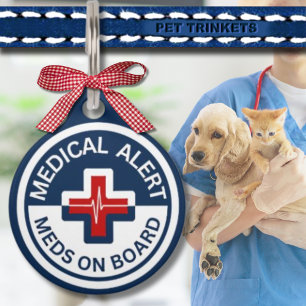Médaillon Pour Animaux Rouge Blanc Bleu Médicale Alerte Médicaments Chien