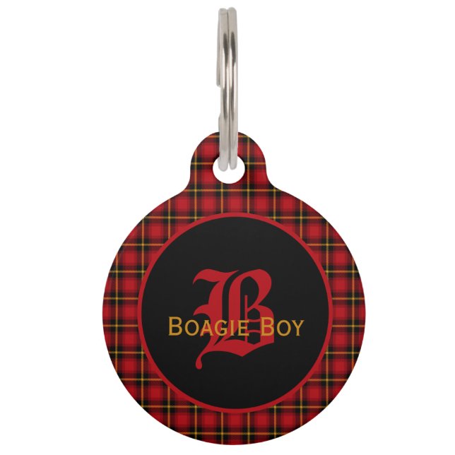 Médaillon Pour Animaux Rouge écossais Plaid Monogrammé Grand (Devant)