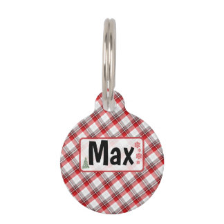 Médaillon Pour Animaux Round Christmas – Personalized Name, Plaid Holiday