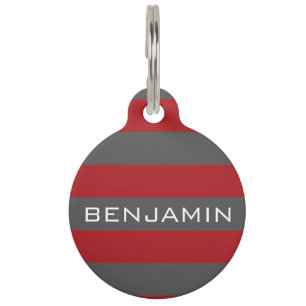 Médaillon Pour Animaux Rugby rouge et gris avec nom personnalisé