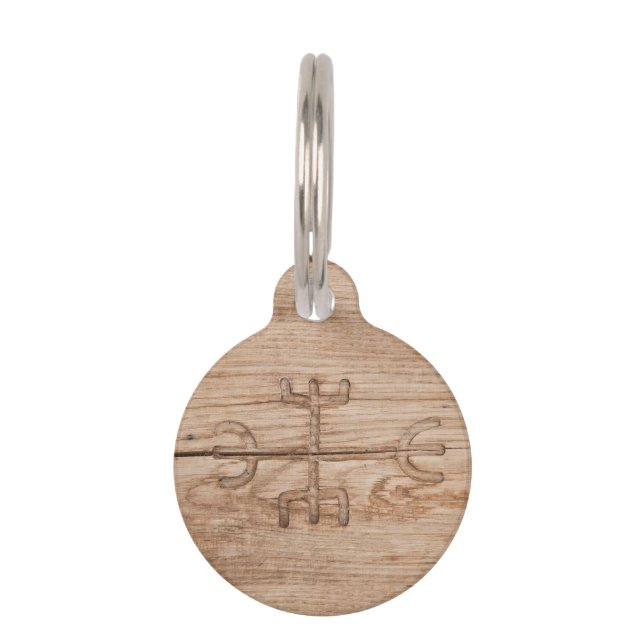 Médaillon Pour Animaux Rune de Viking sur le bois criqué (Devant)