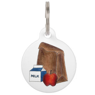 Médaillon Pour Animaux Sac Brown École Enseignant Déjeuner Pomme Lait Car
