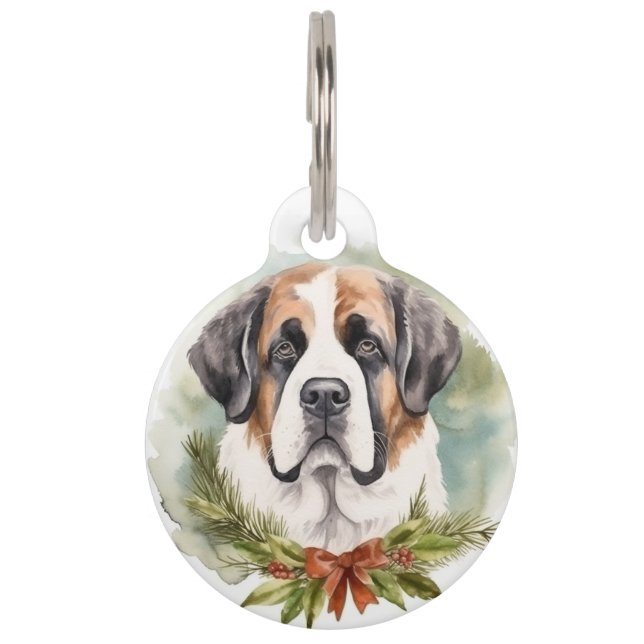 Médaillon Pour Animaux Saint Bernard Christmas Wreath Festive Pup (Devant)