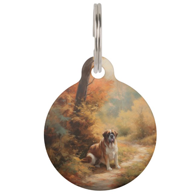 Médaillon Pour Animaux Saint Bernard dans les feuilles d'automne chute in (Devant)