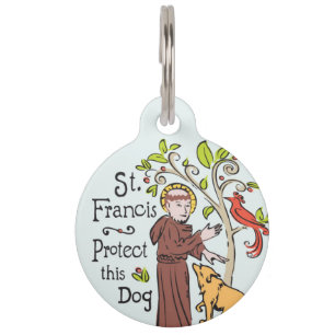 Médaillon Pour Animaux Saint François d'Assise Protéger ce chien, étiquet