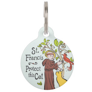 Médaillon Pour Animaux Saint François d'Assise Protégez ce chat, étiquett