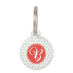 Médaillon Pour Animaux Sapin de Noël rouge et vert 