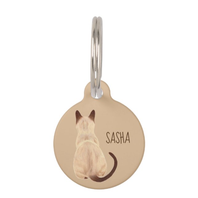Médaillon Pour Animaux Sasha Siamese Chat assis en arrière Vue Kitty Cust (Devant)