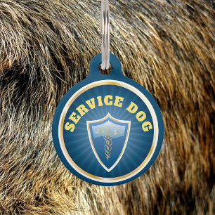 Médaillon Pour Animaux Service Chien bleu et joint or