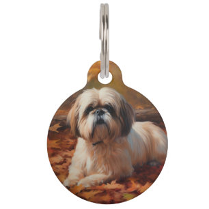 Médaillon Pour Animaux Shih Tzu dans les feuilles d'automne tombent inspi