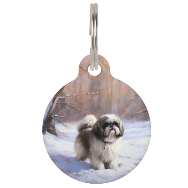 Médaillon Pour Animaux Shih Tzu Laisse Neige Noël (Devant)
