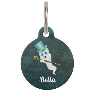 Médaillon Pour Animaux Silencieux Fantôme brillant Yeux Top Hat Cane Sky