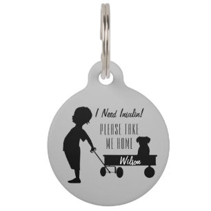 Médaillon Pour Animaux Silhouette Vintage diabétique Chien et Gris Wagon