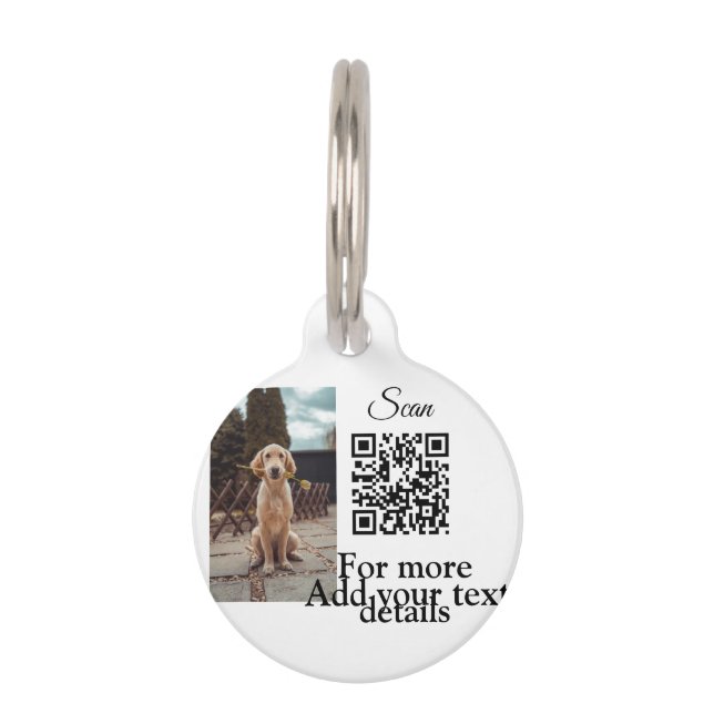 Médaillon Pour Animaux Simple animal name details QR code add text photo  (Devant)