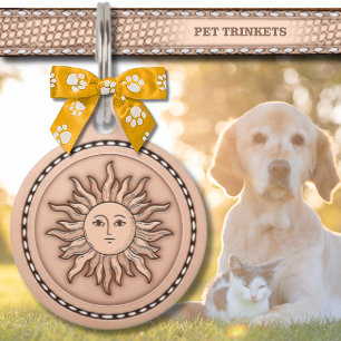 Médaillon Pour Animaux Soleil En Cuir Naturel