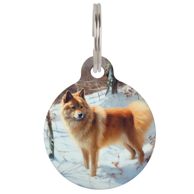 Médaillon Pour Animaux Spitz finlandais Noël sous la neige (Devant)
