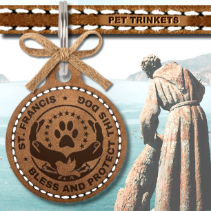 Médaillon Pour Animaux ST. Francise Bless Protège Ce Chien Cuir Brown