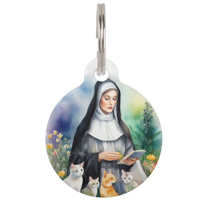 Médaillon Pour Animaux St Gertrude Patron de chats Aquarelle simple Style (Devant)