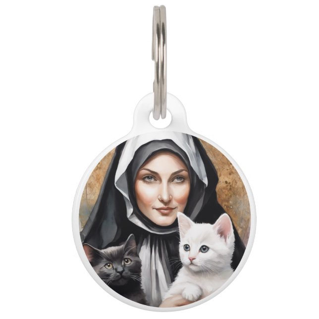 Médaillon Pour Animaux St Gertrude Patron des Chats 2 Chats Aquarelle Sty (Devant)