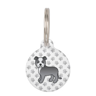 Médaillon Pour Animaux Staffie de dessin animé bleu et blanc & infos sur