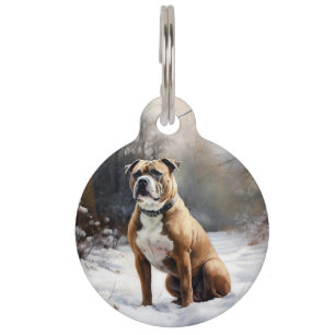 Médaillon Pour Animaux Staffordshire Bull Terrier Laisser neiger Noël