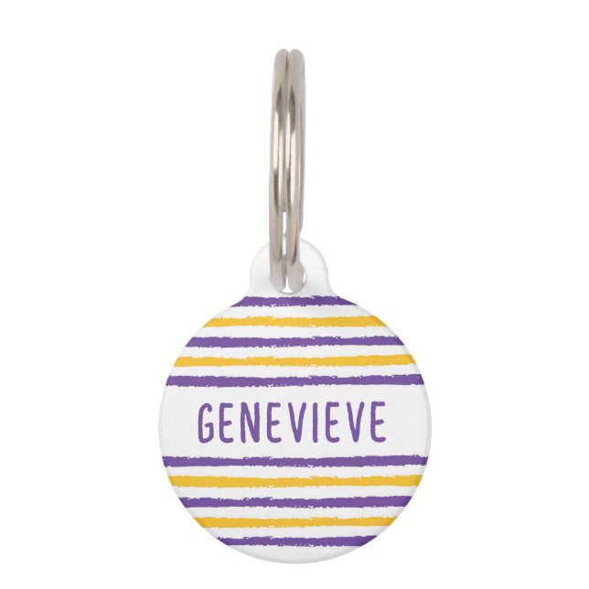 Médaillon Pour Animaux STRIPES MODERNES (violet et jaune) (Devant)
