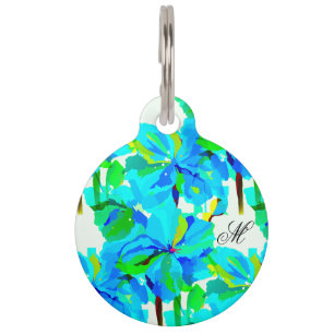 Médaillon Pour Animaux Sublime Himalaya Poppy Aqua Green Floral