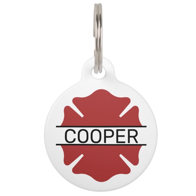 Médaillon Pour Animaux Symbole logo rouge du pompier personnalisé (Devant)