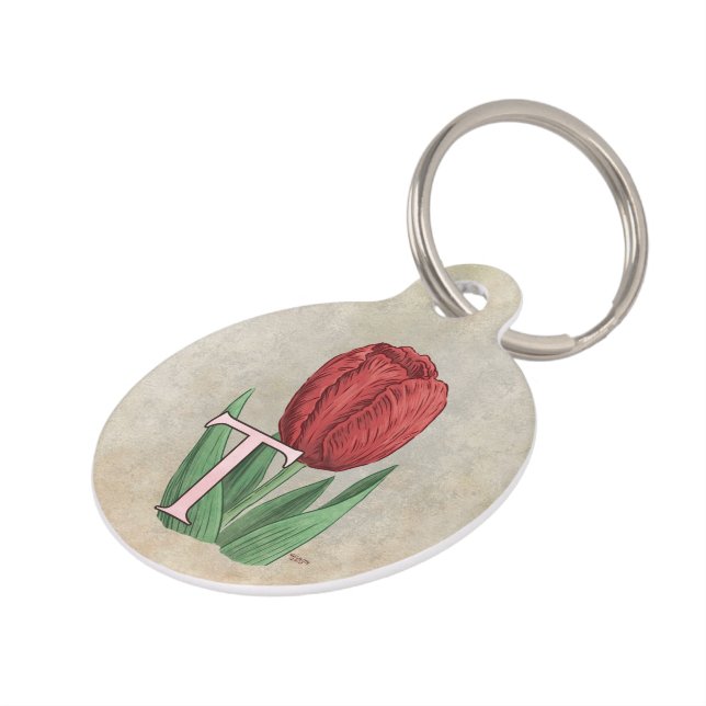 Médaillon Pour Animaux T pour le monogramme de fleur de tulipe (Côté )