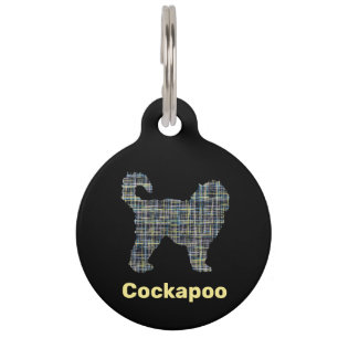Médaillon Pour Animaux Tag de chien Cockapoo Yellow & Black Grid Line