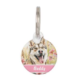 Médaillon Pour Animaux Tag de chien Husky - Aquarelle personnalisée pour