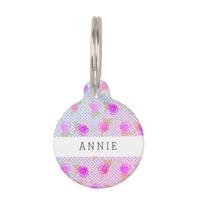 Médaillon Pour Animaux Tag de chien rose Flowers (Devant)