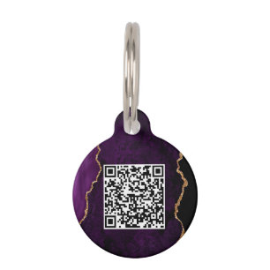 Médaillon Pour Animaux Tag de l'animal mauve personnalisé QR Code Ronde a