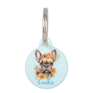 Médaillon Pour Animaux Tag de l'animal rond Fleur d'aquarelle de Chien-ta
