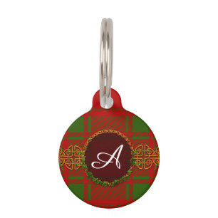 Médaillon Pour Animaux Tartan de vacances de Noël de monogramme